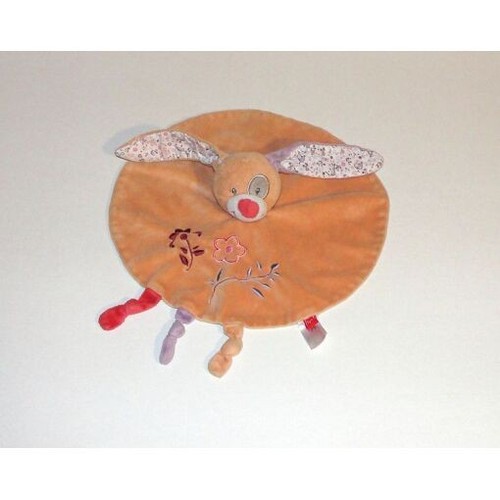 Doudou plat lapin orange - plat, tex