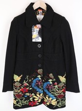 Desigual Diana Manteau Femme 40 Noir Brodé À Boutonnage Simple Col