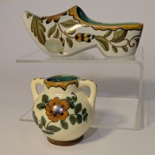 Zuid Holland PZH Pottery Gouda Art Deco Clog and Twin-Handled Vase. Sticker