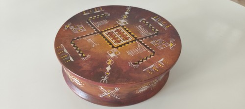 Boîte ronde poterie motifs - boîte, en