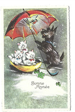 CARTE FANTAISIE ILLUSTRATION CHAT ET CHIEN