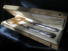 COVERED SALAD CUTLERY Corn. blonde silver hallmark Minerva silver c1900!
