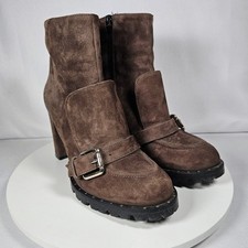 Giardini Brown Suede Ankle Boots Buckle Detail Lug Sole Heel Size 37 Size 7