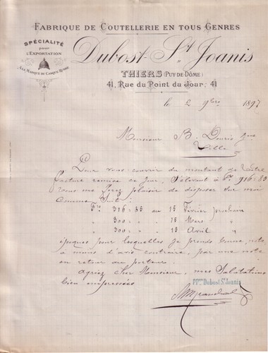 Thiers lettre dubost - thiers,