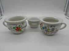 LOT OF 3 SMALL ROOM POT "FLOWERS & BUTTERFLY" IN PARIS PORCELAIN