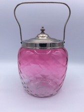 Seau à biscuits en verre soufflé coloré rose cranberry de Fenton diamond optic