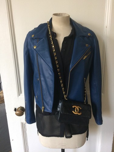 Blouson motard cuir bleu - , maje