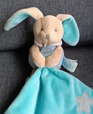 590🌟Doudou BABY NAT Lapin Mouchoir Bleu Turquoise Lune Étoile Luminescent 🌙