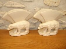 Paire de VASES Art Déco  signés, en craquelé blanc, décor "OURS POLAIRE", TBE.