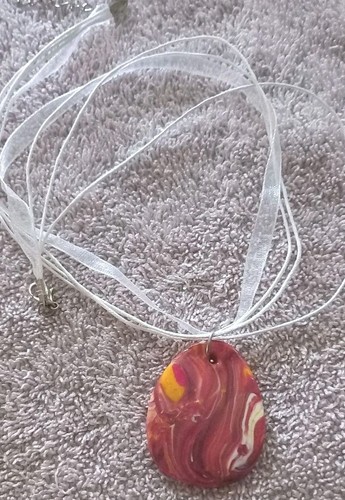 Collier pendentif ovale fimo - collier,