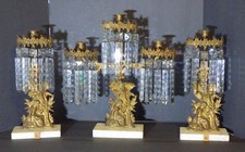 Antique Mid 1800's 3 Piece Gilt Bronze Girandole Candlesticks Paul & Virginia