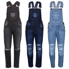 Enfants Filles Salopette Jeans Genou Jean Déchiré Combinaison Tout en Un