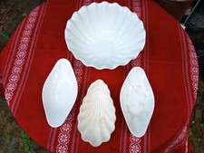 Antique Salad Bowl + 3 Raviers White Earthenware Sarreguemines
