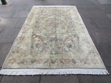 Tapis Vintage Fait Main Art Déco Chinois Oriental En Laine Grise Grand 271x178cm