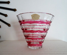 Vase Art Deco cristal doublé Val Saint Lambert forme conique époque 1930 signé