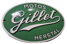GILLET MOTOS HERSTAL. PORCELAIN EMAILLE / ENAMEL SHIELD, SIGN, PLATE RETRO!!
