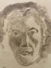 Monotype Pierre LAPRADE Papier Auto Portrait ? Homme Buste Ancien Art XXe 1950