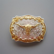 Double Plated Color Long Horn Bull Western Belt Buckle Boucle de ceinture