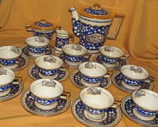 Haviland Art Deco 11 Cups Porcelain Coffee Service Hand Decor Birds Blue Background