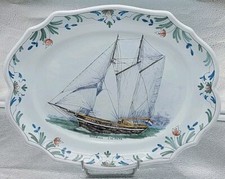 PLAT OVALE FAIENCE ROUEN XXème au VOILIER GOELETTE JOHANNA LUCRETIA L 34,5 cm