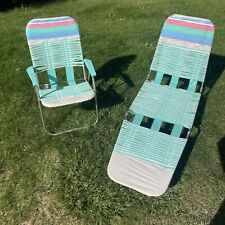 Vintage Folding Jelly Tube Chaise Lounge Lawn Chair Pool Retro Teal Multi Color