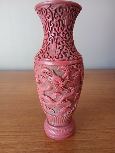 Vase chinois laque cinabre - vase,