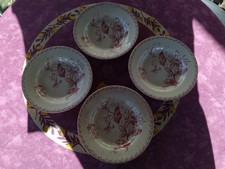 4 Assiette Creuse Terre de Fer Porcelaine Opaque Gien Chèvrefeuille Rouge 23,5cm