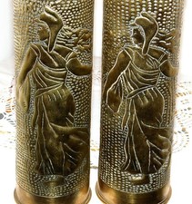 TRAVAIL DE POILU ARTISANAT TRANCHÉE 14 18 PAIRE DOUILLE D'OBUS FEMME MARIANNE !