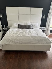 Natuzzi®️ Custom Bedroom Set – Bed, Oversized Headboard, TV/Book Stand 2 Chaise