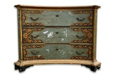 Ancienne petite commode 3 tirois bois peint  polychrome ITALIE  19èm  Vénitienne