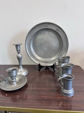 Guaranteed Pewter Item Lot - Plate, Pitchers, Candle Holders - Stamped