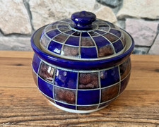 Pretty vintage enamelled sandstone candy jar BETSCHDORF Alsace - handmade earthenware