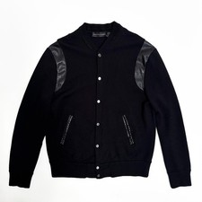 Ralph Lauren Black Label Teddy Merino Wool Jacket Size L Leather Trim