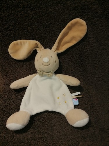 Doudou plat lapin blanc beige - doudou,