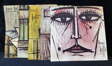 5 Vintage Textured Paper 12"x12" Bernard Buffet Artist Prints~Lithos? MCM~1950s