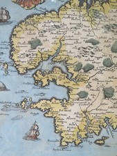 ANCIENNE CARTE GEOGRAPHIQUE DE LA BRETAGNE GRAVURE COLOREE EPOQUE XVIII ème 