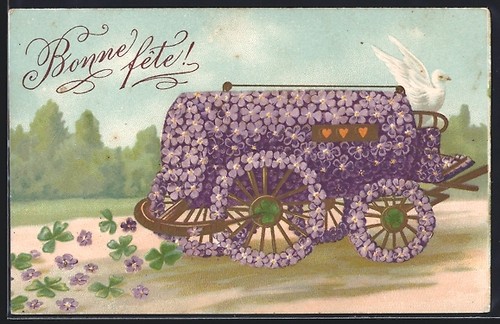 Carte postale gaufrée chariot