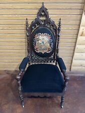 Antique Gothic Revival Mahogany Santa Chair Ball Arm Throne Chair Armchair