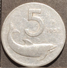 5 Lire Dolphin 1953 Italie