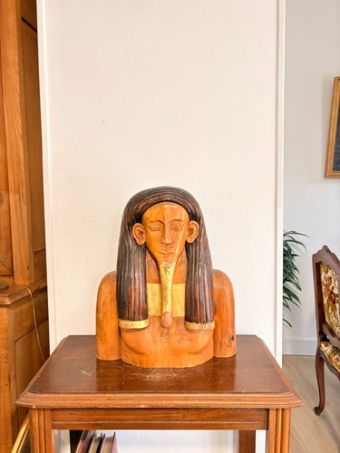 Buste egyptien pharaon bois - buste,