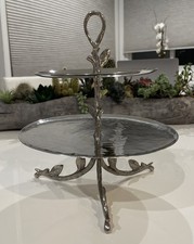 Michael Aram Stainless Leaf 2 Tier Etagere Server ~ Signed ~ RARE !  
