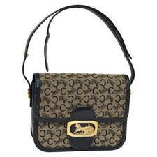 CELINE C Sulky Shoulder Bag Canvas Navy Gold Auth BA1018