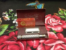 Vintage Gillette Safety Razor 3 Piece Metal Guilloche English Retro Box