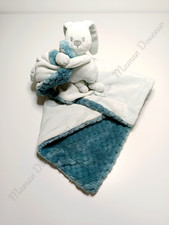 Doudou Plat/Couverture Lapidou Lapin Bleu/Vert Eau Gaufré Attache Tétine  Nattou