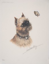 Leon DANCHIN ORIGINAL s/n Etching Brussel Griffon and butterfly #85