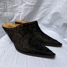 Charlie 1 Horse Black Ponyskin Lace Mules Heels Handcrafted Brazil 7.5 Western