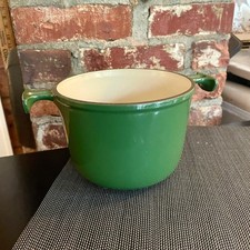 6” Le Creuset  Fondue Stew Pot Olive Green France Side Handles