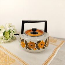 Antique Enameled Metal Water Kettle Flower Decor Kitchen Garden France