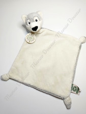 Doudou Plat/Mouchoir Loup Gris Clair Blanc Crème Nez Noir Noeuds - Nature Planet