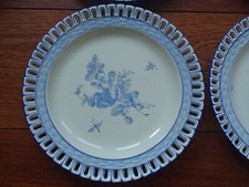 LUNEVILLE 6 ANTIQUE OPAQUE OPENWORK PLATES BOTANICAL MODEL BLUE INSECTS